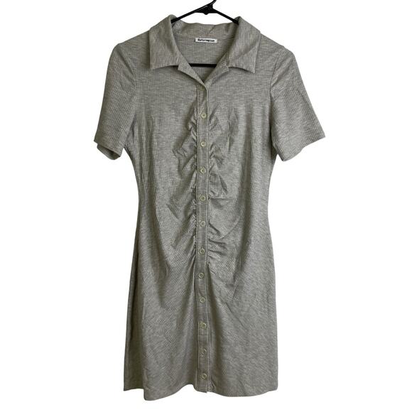 Reformation Lennon Dress Womens Medium Greige Ribbed Short Sleeve Button Stretch - Picture 1 of 11